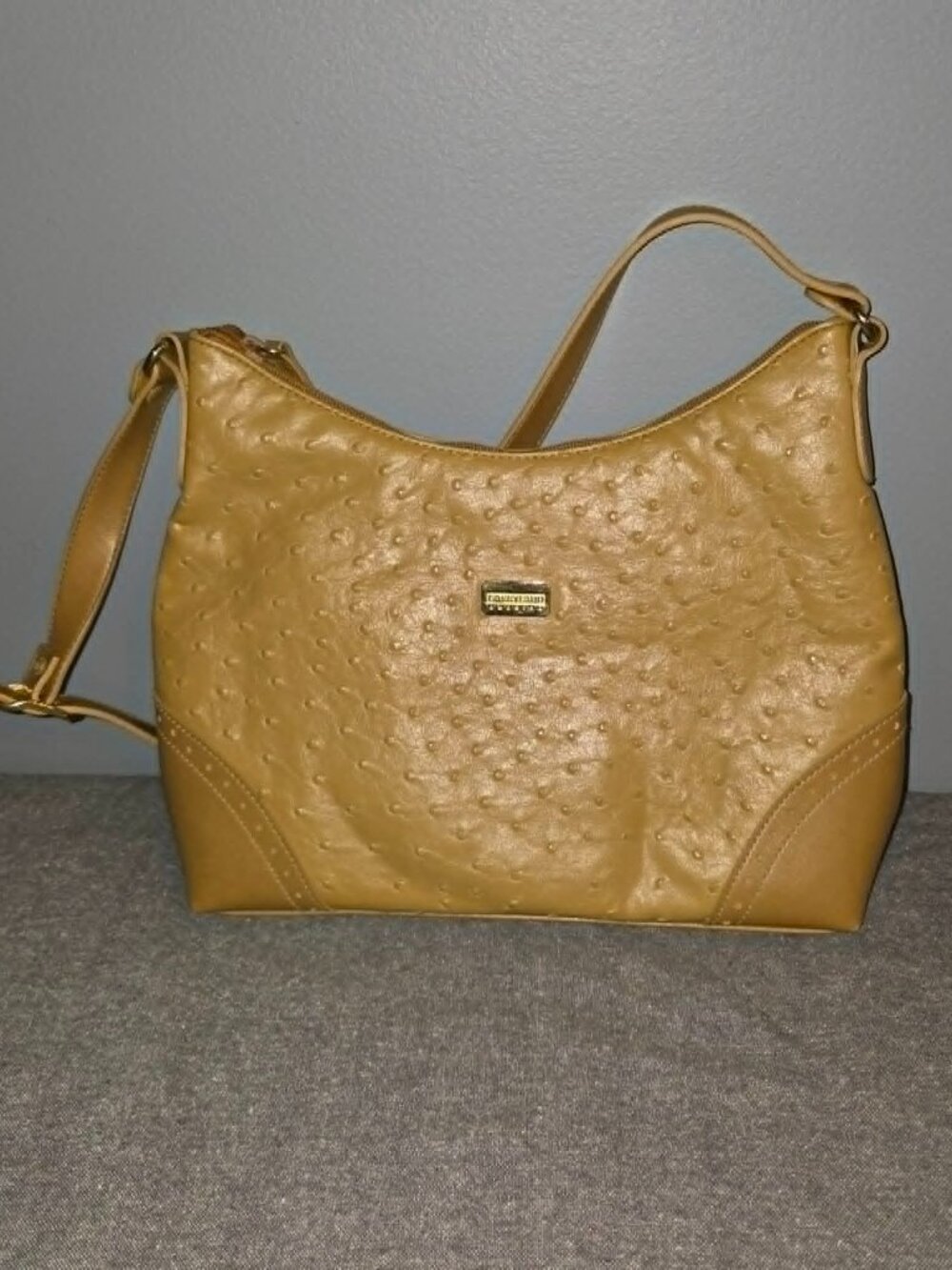 Carryland America Tan Faux Ostrich Embossed Shoulder Bag Purse